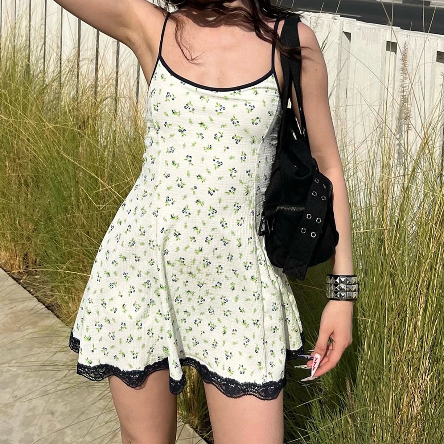 Sexy Floral Strap Ruffle Lace Short Dress
