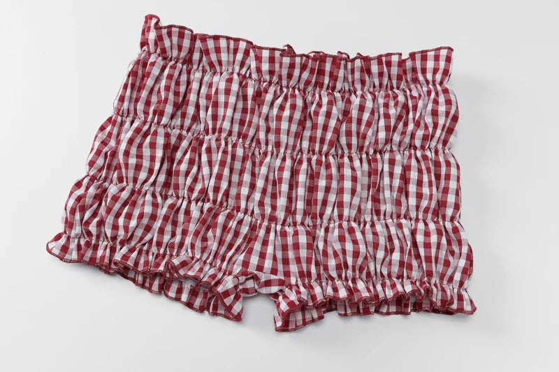 Stripe Two Piece Set With Elastic Camisole And Ruched Shorts l