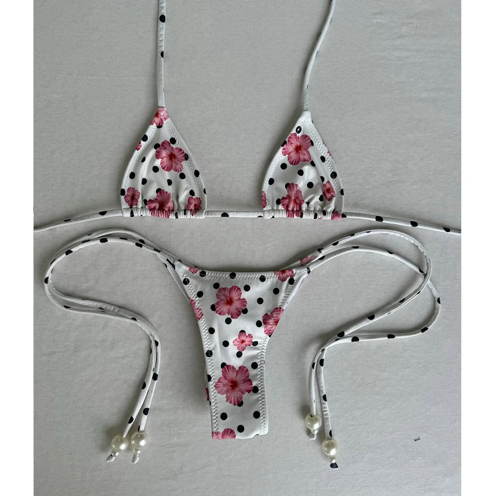 Print Micro Bikini Set Summer Beachwear Flirty Thong Swimsuit Bright Pattern