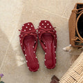 Elegant Polka Dot Satin Slippers With Square Toe And Butterfly Knot