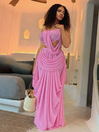 Ruched Set With Backless Camisole Top And Elastic Waist Skirt