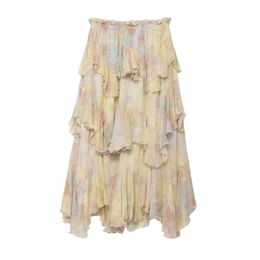 Tiered A-Line Print Ruffle Skirt