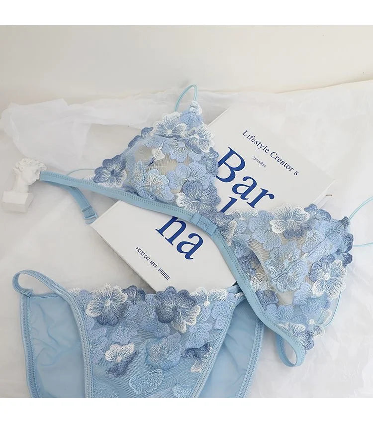 Whisper Lace Wireless Bralette Set In Ultra Thin Embroidered Mesh For Small Busts Delicate Comfort