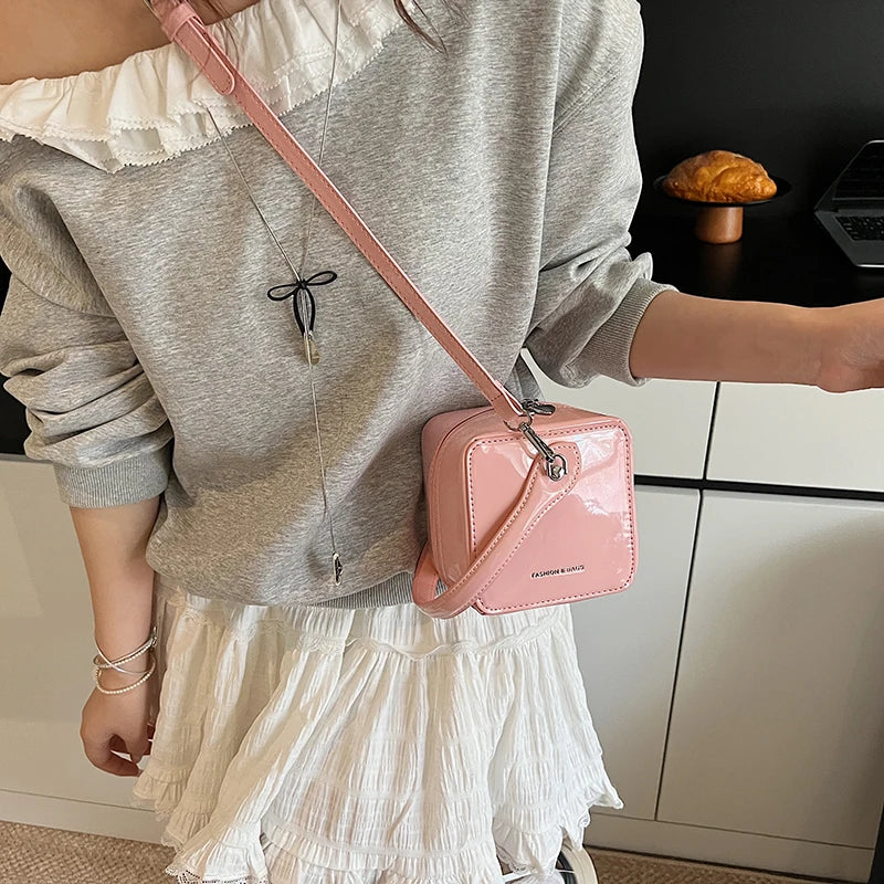 Mini Box PU Leather Crossbody Bag With Short Handle Phone Friendly Compact