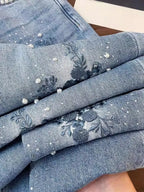 Vintage Embroidered Denim Jeans With High Waist Slim Fit And Beaded Details