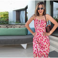 Retro Floral Lace Up Backless Maxi Dress