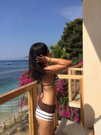 Striped Two-piece Bikini With Tie Dot Pattern Chic Beachwear Swimsuit For Summer Vibes