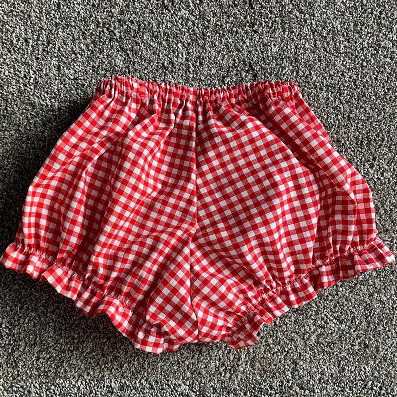 Cozy Kawaii Plaid Pajama Shorts With Elastic Waist Ruffle Trim