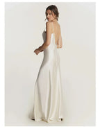 French Real Silk Elegant Women Spaghetti Strap Solid Nightgown