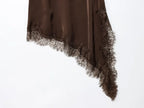 Lace Slip Mini Dress With Satin Backless Asymmetric Cut