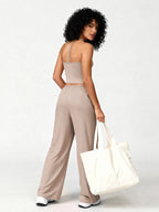 Two Piece Set With Sleek V Neck Tank Backless Detail And Wide Leg Pants