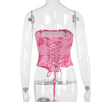 Strapless Printed Corset Top With Lace Up Details Hollow Out