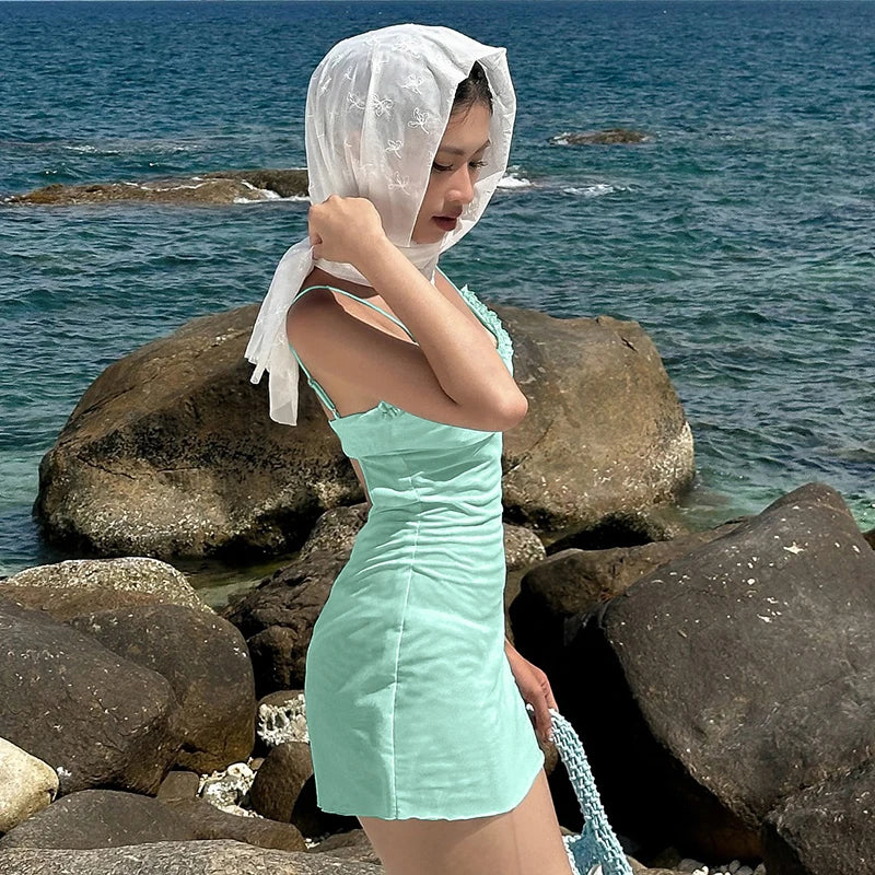 Mesh Ruffle Backless Mini Sundress