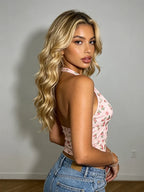 Rose Print Backless Tank Top With Slim Fit Crop