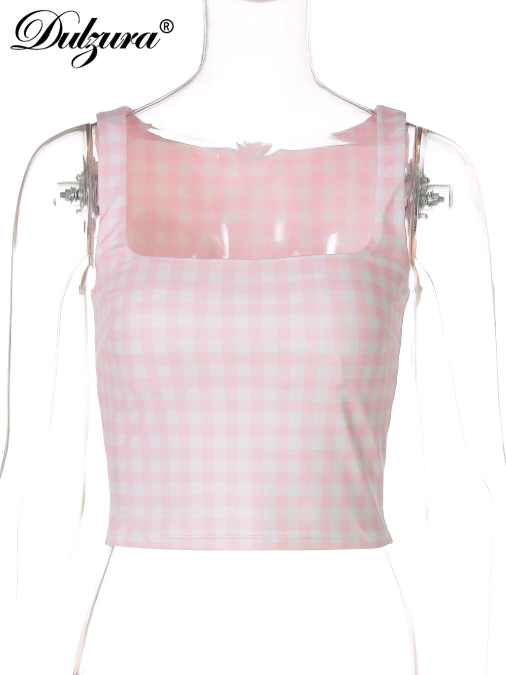 Square Collar Plaid Tank Top Sleeveless