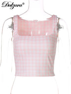 Square Collar Plaid Tank Top Sleeveless