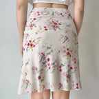 Floral Retro Mesh Mini Skirt With Fish Tail