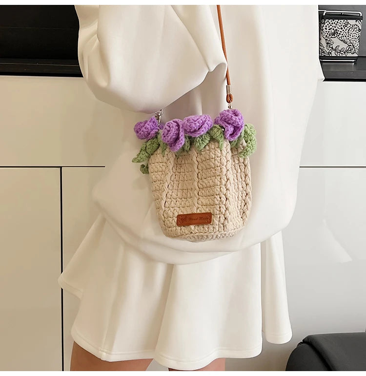 String Bucket Bag For Women Lightweight Crossbody Versatile Hollowout Design