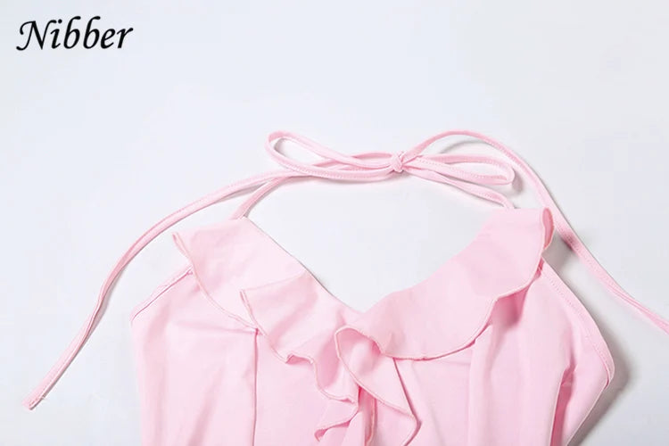 Halter Ruffle V Neck Backless Sexy Mini Bodycon Dress