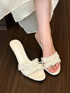 French Inspired Butterfly Bow Open Toe Sandals With Mid Heel For Women