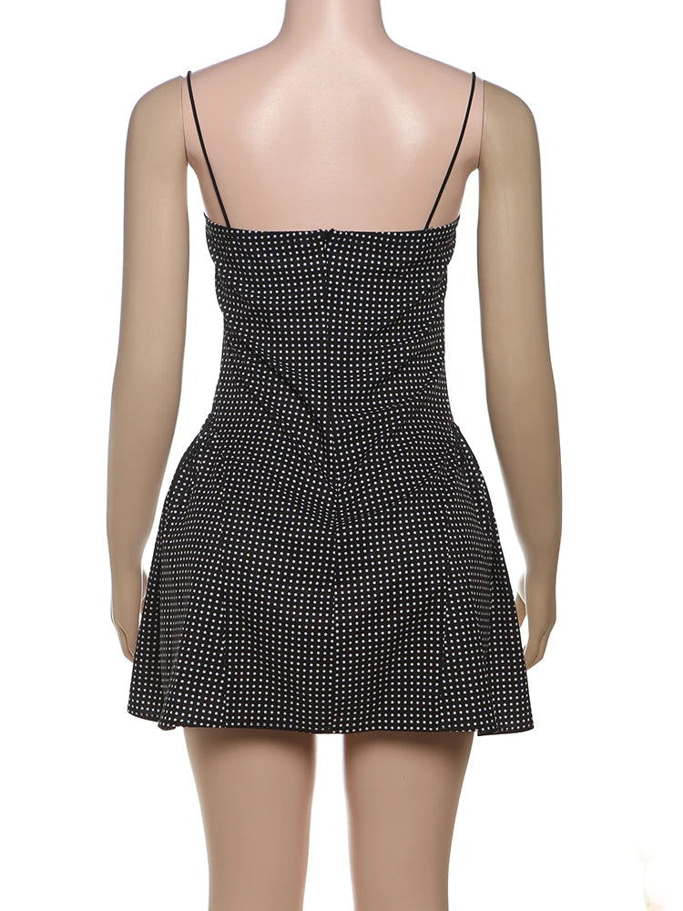 Speckled Print Spaghetti Strap Mini Dress Sleeveless Bodycon Pleated Detail