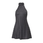 Elegant Off Shoulder Polka Dot Mini Dress Sleeveless Backless High Waist