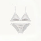 French Style Satin Lace Lingerie Set With Triangle Cups Wireless Soft Fabric Daily Wear
