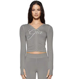 Two Piece Slim Fit Letter Print Hooded Zipper Jacket And Pants Set Open Thread Design