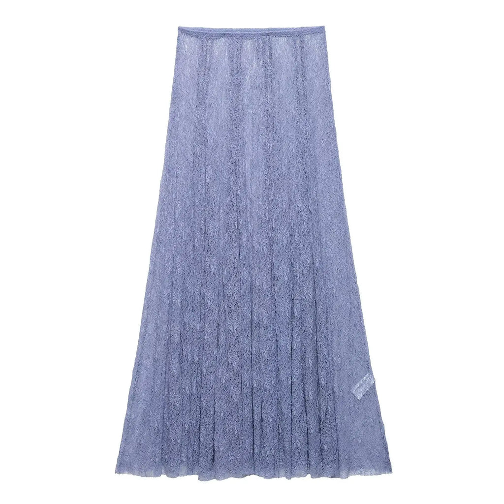 Pleated Ruffles Skirt & Lace Crochet Sling Camis Tank V Neck Top Set