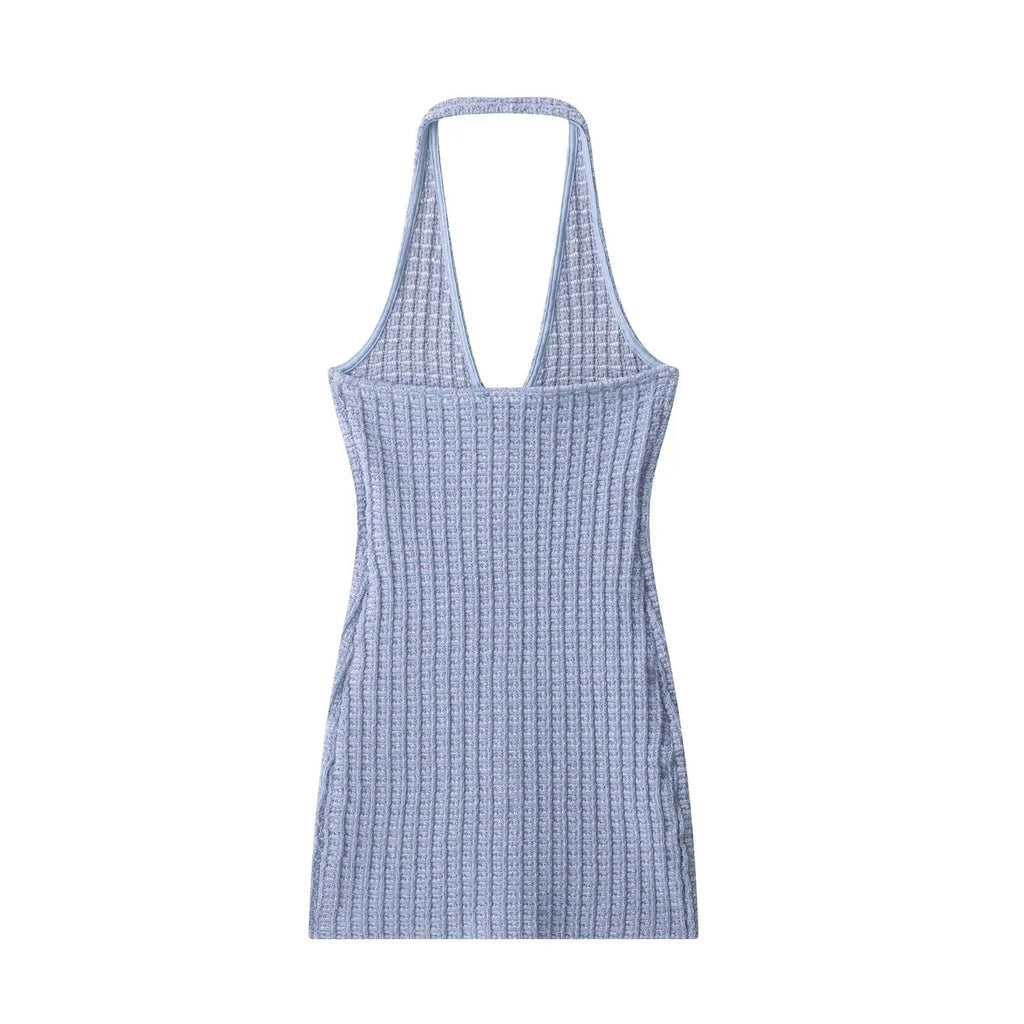 Halter V Neck Backless Knit Mini Dress For Women Figure Flattering Fit