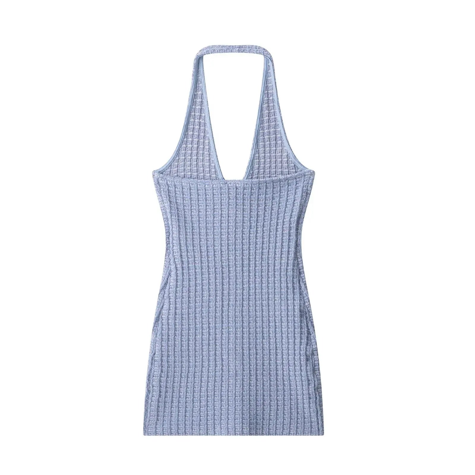 Halter V Neck Backless Knit Mini Dress For Women Figure Flattering Fit