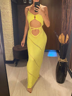 Sexy Halter Tummy Cut Out Crochet Knitted Tunic Dress