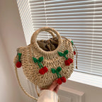 Cherry Deco Chic Shoulder Bag Mini Basket Purse Paper Weave Handmade