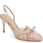 Butterfly Knot Lace Shingback Sandals With Buckle Strap Pointed Toe Slim Heels