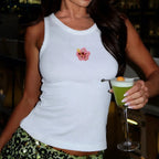 Beaded Graphic Tank Top With Embroidered Sequins Knit Ribbed Crop Tee