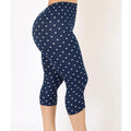 Retro Dot Print Capri Pants With Elastic Waist Cropped Stretch Fit