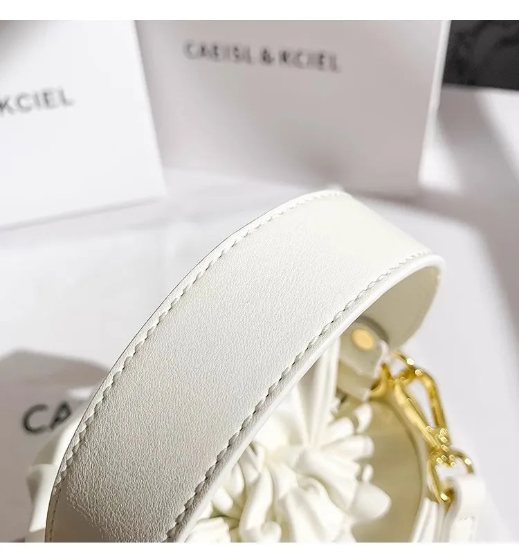 Whisper Bloom Embroidered Floral Bucket Bag With Textured Surface For Everyday Chic And Elegant Casual Carry
