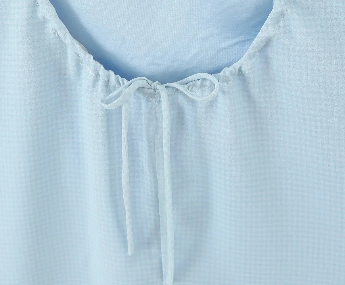 Women Sweet Lace Neckline Backless Short Dress