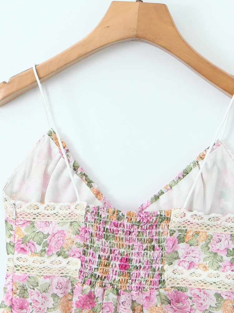 Floral Print Chiffon Sexy Backless Slim Super Short Lace Camis Top