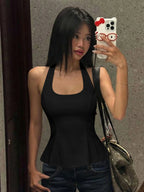 Halter Backless Corset Tank Top With Lace Up Details Retro Street Vibe