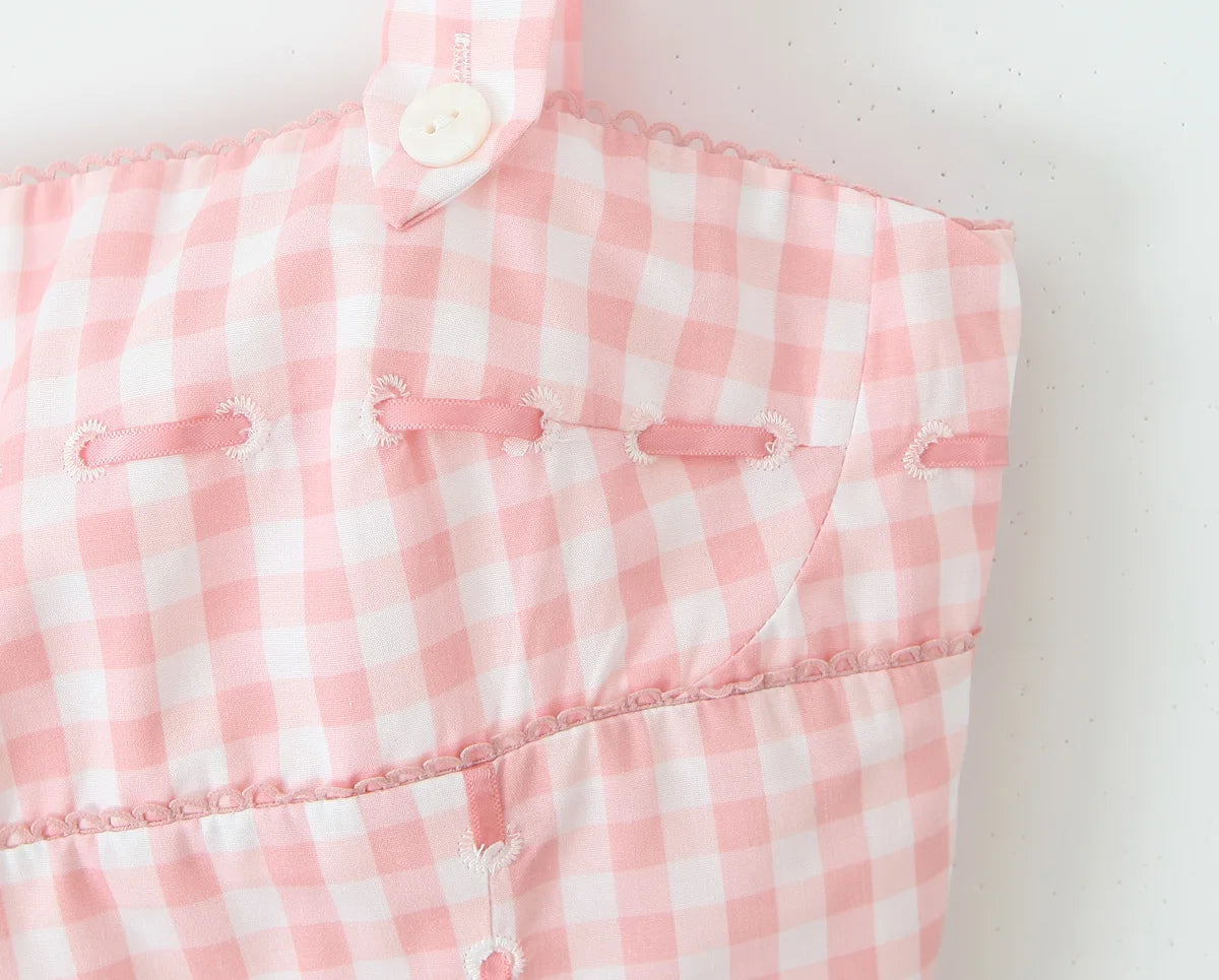 Pink Plaid Crop Top With Slash Collar