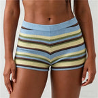 Striped Ribbed High Waist Shorts