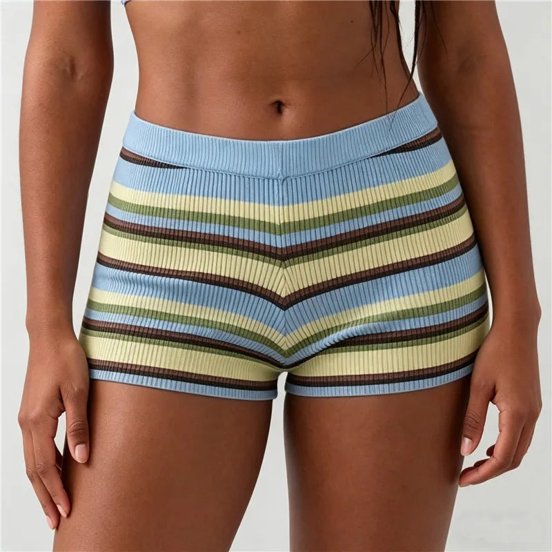 Striped Ribbed High Waist Shorts