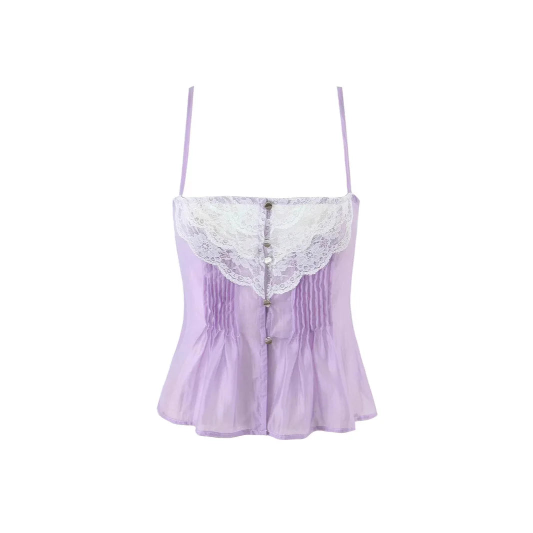 Lace Strap Boho Camisole Top Sheer Cotton Rayon Sleeveless