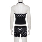 Cute Black Polka Dot Halter Two-piece Set Sexy Beachwear For Summer