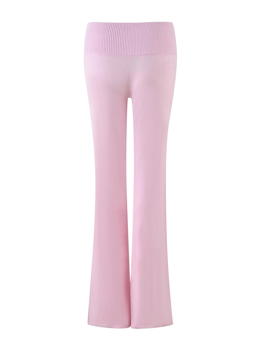 Boutique Knit Flared Pants With Elastic Waist And Back Bow Detail Slim Fit Trousers