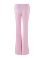 Boutique Knit Flared Pants With Elastic Waist And Back Bow Detail Slim Fit Trousers