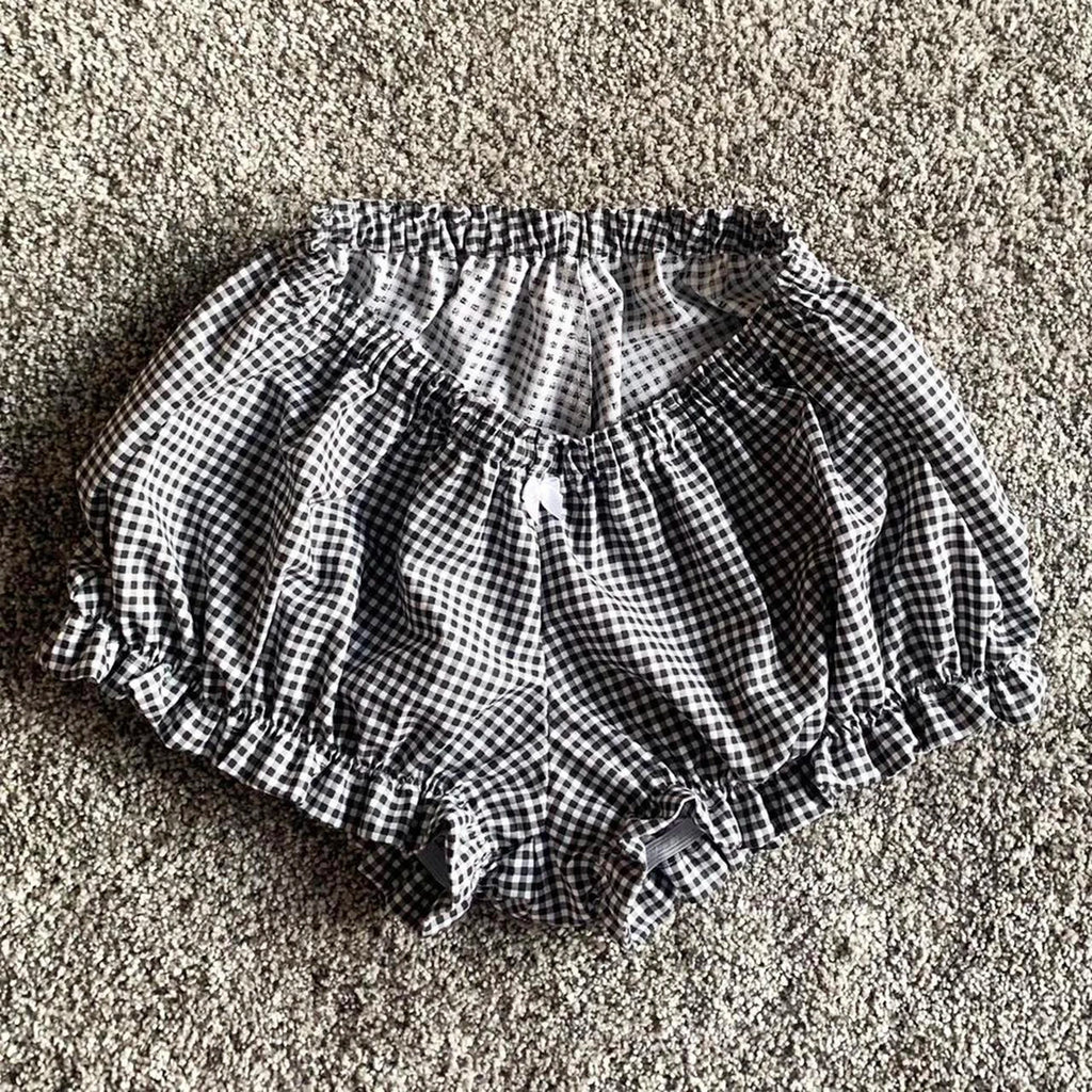 Cozy Kawaii Plaid Pajama Shorts With Elastic Waist Ruffle Trim