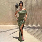 Off Shoulder Pleated Maxi Dress With Lace Patchwork