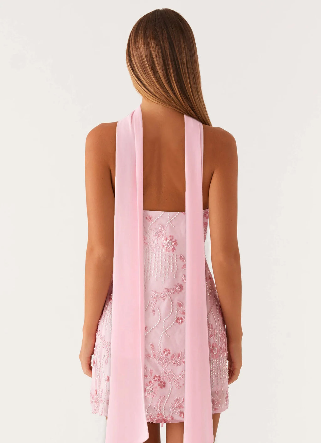 Embroidered Sequin Dress With Wrap Silhouette High Waist Sleeveless